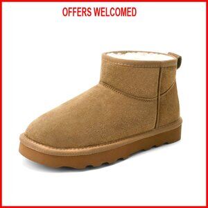 Genuine Suede Winter Boots Water Resistant Faux Fur Lined Memory Foam Insole
